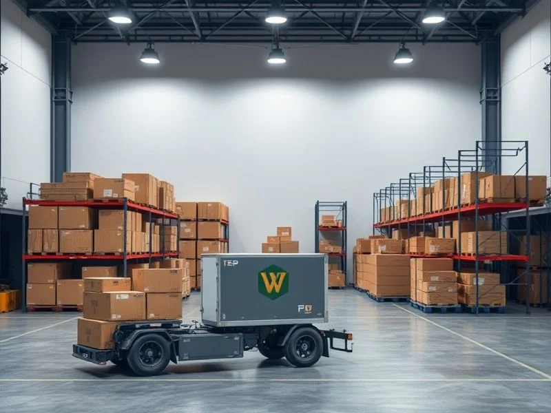 A transparent, holographic projection of a global supply chain map, showing interconnected routes, nodes, and real-time data flow. Small, stylized ships, planes, and trucks represented by glowing digital icons. Emphasize global reach, data visualization, and predictive analytics. Style: Sci-fi, clean lines, glowing digital elements against a dark, subtle grid background.